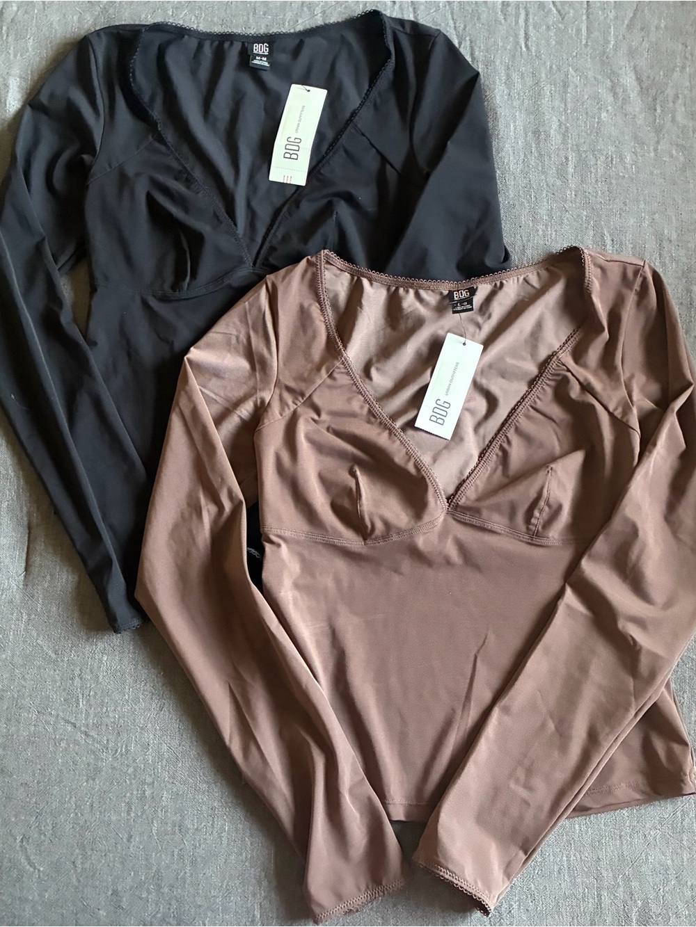 BDG Long Sleeve V-Neck Top in Black and Brown